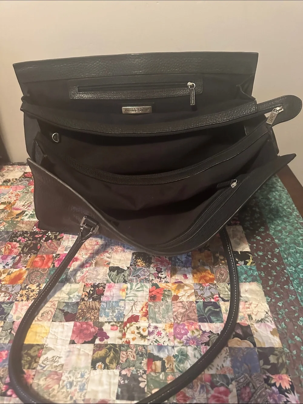 Preston & York Black Fold-Over Shoulder Tote